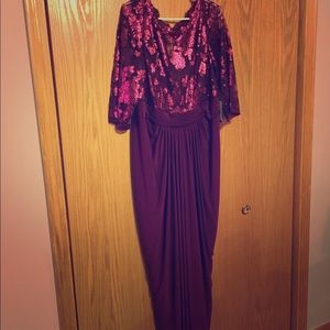 Wine colored evening gown.